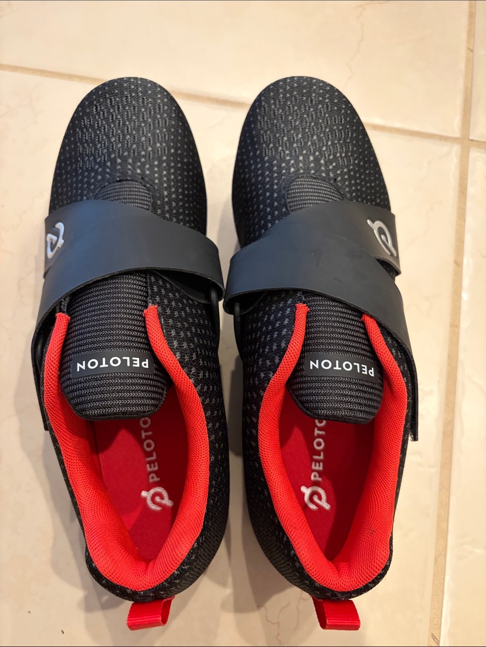 Peloton Black Athletic cycling shoes with Red Interior - Picture 3 of 4